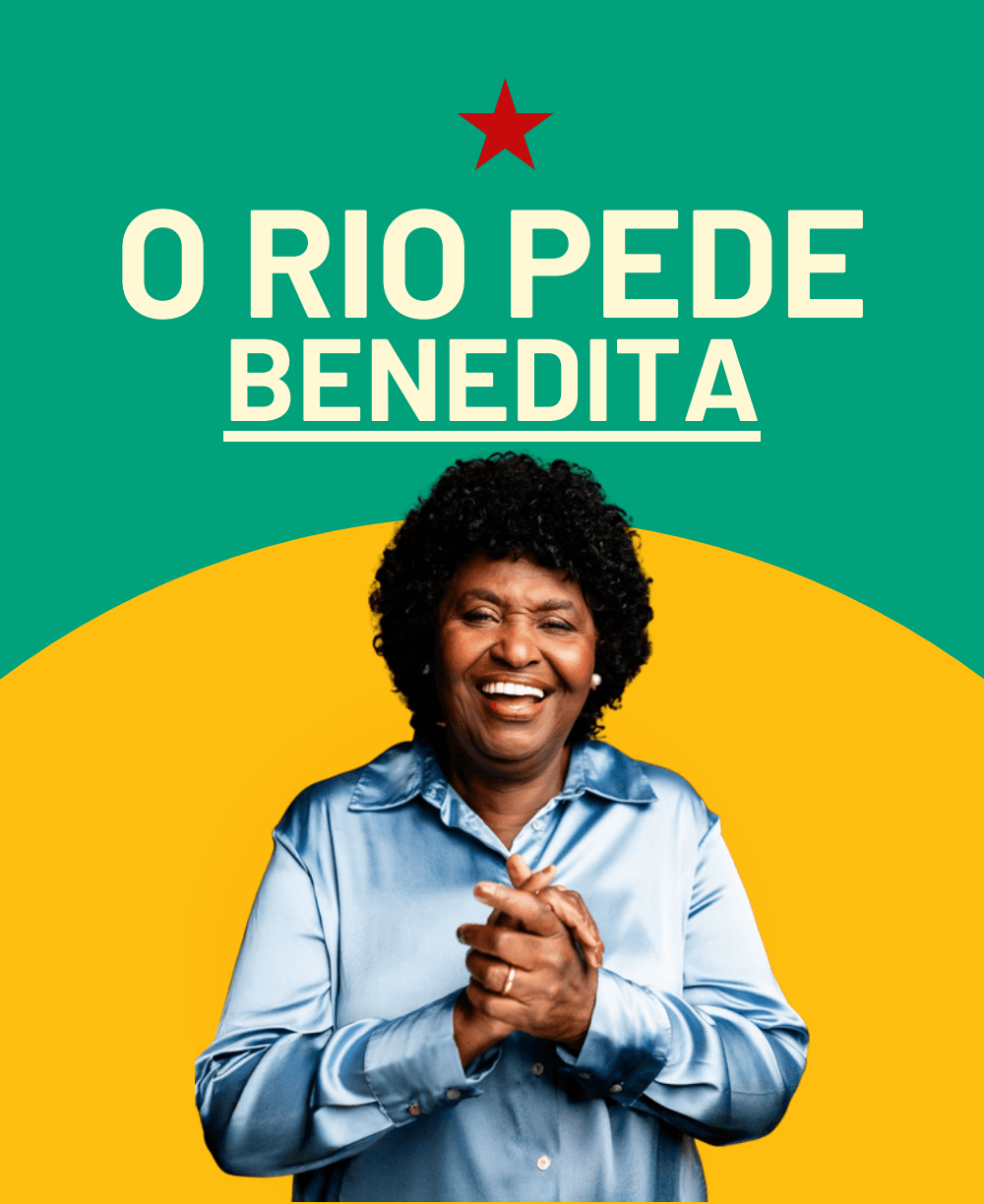 Outra arte, não é o boton redondo: retrato vertical de 45 × 55 mm com a Bené de camisa azul aplaudindo. O PDF tem duas páginas, uma variante de cor em cada — verde-e-amarelo na primeira, vinho na segunda.